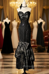 Vintage Mermaid Sweetheart Black Sequin Long Semi Formal Prom Gown Fairy Semi Formal Prom Dresses